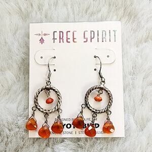 NWT Peyote Bird Orange Dangle Sterling Silver Hook Earrings